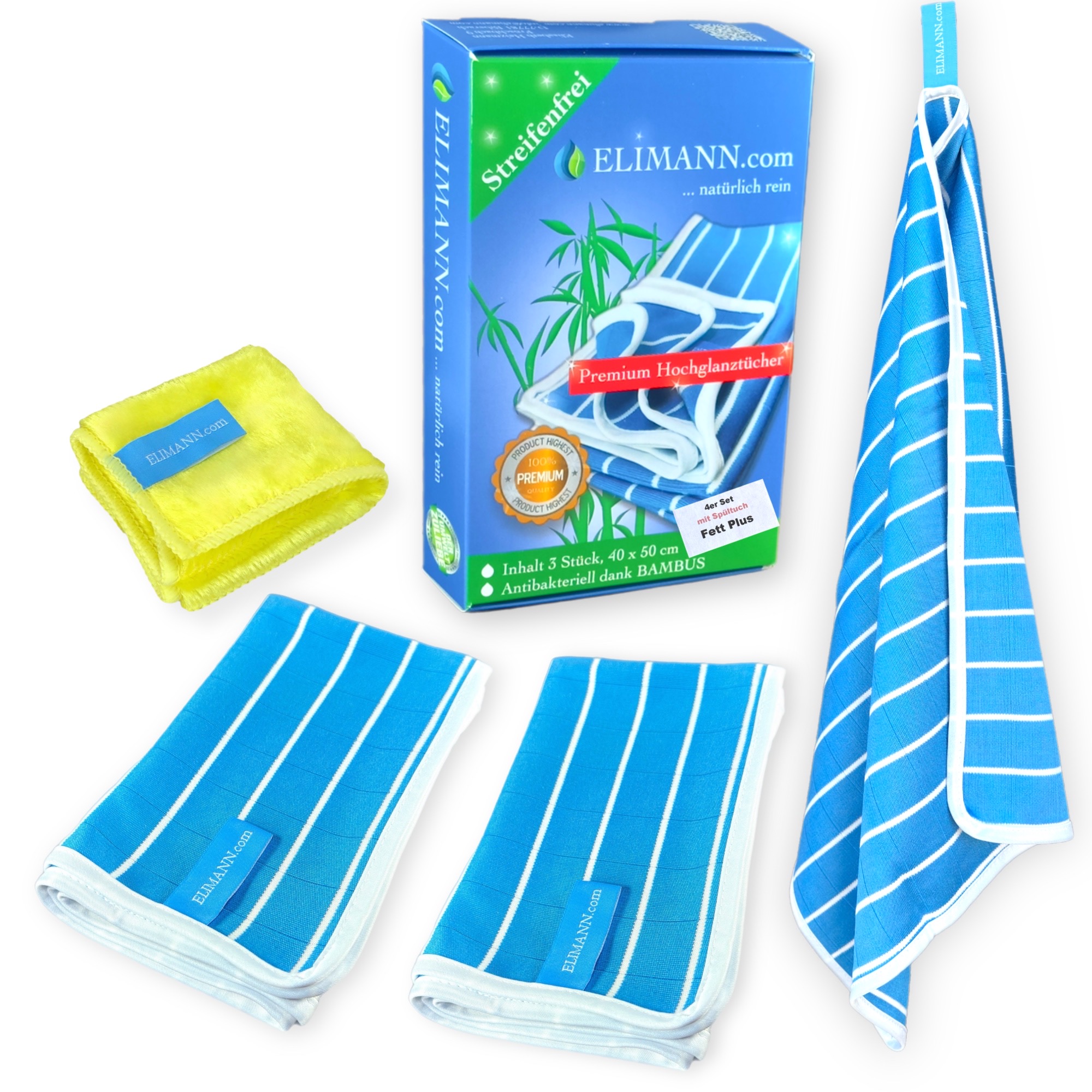Elimann - ELIMANN® Reinigungstücher Set Bambus Hochglanz-Tücher & FETT Plus  Vorreinigungstuch - Spüllappen Putztücher